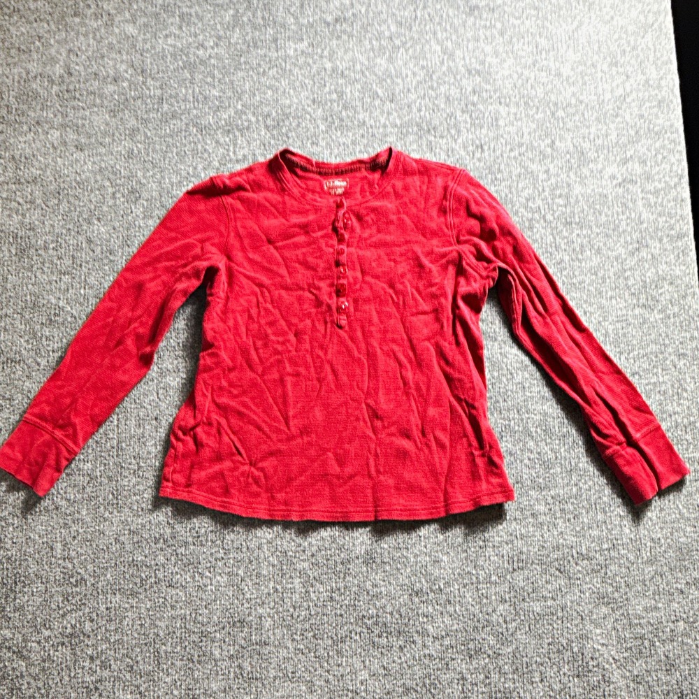 L.L. Bean Womens Red Knit Henley T Shirt Long Sleeve Button Solid XL